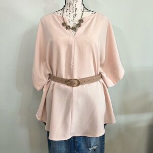 Zienna Blush Pink V-Neck Blouse | Short Sleeve | Size XL